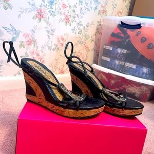 Volatile black strap oh wedges. Cool beaded detail on shoe. Size 7